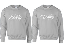 將圖片載入圖庫檢視器 Hubby and Wifey couple sweatshirts. Sports Grey sweaters for men, sweaters for women. Sweat shirt. Matching sweatshirts for couples