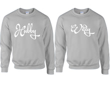 將圖片載入圖庫檢視器 Hubby and Wifey couple sweatshirts. Sports Grey sweaters for men, sweaters for women. Sweat shirt. Matching sweatshirts for couples