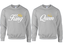 Load image into Gallery viewer, King and Queen couple sweatshirts. Sports Grey sweaters for men, sweaters for women. Sweat shirt. Matching sweatshirts for couples