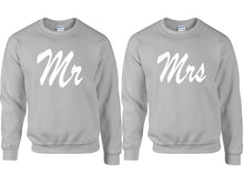 Load image into Gallery viewer, Mr and Mrs couple sweatshirts. Sports Grey sweaters for men, sweaters for women. Sweat shirt. Matching sweatshirts for couples