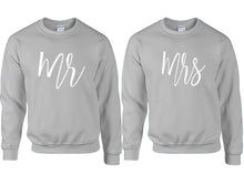Load image into Gallery viewer, Mr and Mrs couple sweatshirts. Sports Grey sweaters for men, sweaters for women. Sweat shirt. Matching sweatshirts for couples
