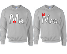 Load image into Gallery viewer, Mr Mrs couple sweatshirts. Sports Grey sweaters for men, sweaters for women. Sweat shirt. Matching sweatshirts for couples