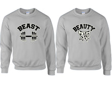 Load image into Gallery viewer, Beast and Beauty couple sweatshirts. Sports Grey sweaters for men, sweaters for women. Sweat shirt. Matching sweatshirts for couples