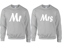 Load image into Gallery viewer, Mr and Mrs couple sweatshirts. Sports Grey sweaters for men, sweaters for women. Sweat shirt. Matching sweatshirts for couples