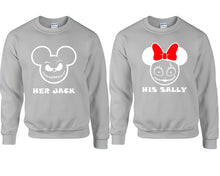 Load image into Gallery viewer, Her Jack and His Sally couple sweatshirts. Sports Grey sweaters for men, sweaters for women. Sweat shirt. Matching sweatshirts for couples