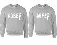 將圖片載入圖庫檢視器 Hubby and Wifey couple sweatshirts. Sports Grey sweaters for men, sweaters for women. Sweat shirt. Matching sweatshirts for couples