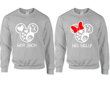 Load image into Gallery viewer, Her Jack and His Sally couple sweatshirts. Sports Grey sweaters for men, sweaters for women. Sweat shirt. Matching sweatshirts for couples