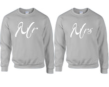 Load image into Gallery viewer, Mr and Mrs couple sweatshirts. Sports Grey sweaters for men, sweaters for women. Sweat shirt. Matching sweatshirts for couples
