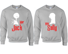 Load image into Gallery viewer, Her Jack His Sally couple sweatshirts. Sports Grey sweaters for men, sweaters for women. Sweat shirt. Matching sweatshirts for couples