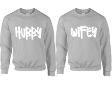 將圖片載入圖庫檢視器 Hubby and Wifey couple sweatshirts. Sports Grey sweaters for men, sweaters for women. Sweat shirt. Matching sweatshirts for couples