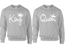 Load image into Gallery viewer, King Queen couple sweatshirts. Sports Grey sweaters for men, sweaters for women. Sweat shirt. Matching sweatshirts for couples