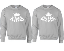 將圖片載入圖庫檢視器 King and Queen couple sweatshirts. Sports Grey sweaters for men, sweaters for women. Sweat shirt. Matching sweatshirts for couples