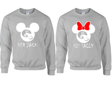 Load image into Gallery viewer, Her Jack and His Sally couple sweatshirts. Sports Grey sweaters for men, sweaters for women. Sweat shirt. Matching sweatshirts for couples