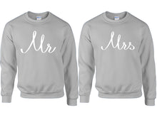 Load image into Gallery viewer, Mr and Mrs couple sweatshirts. Sports Grey sweaters for men, sweaters for women. Sweat shirt. Matching sweatshirts for couples
