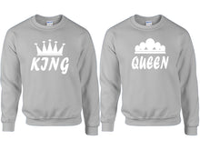 Load image into Gallery viewer, King and Queen couple sweatshirts. Sports Grey sweaters for men, sweaters for women. Sweat shirt. Matching sweatshirts for couples