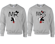 Load image into Gallery viewer, Mr Mrs couple sweatshirts. Sports Grey sweaters for men, sweaters for women. Sweat shirt. Matching sweatshirts for couples
