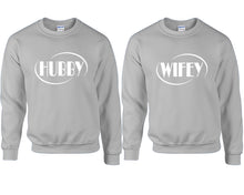 將圖片載入圖庫檢視器 Hubby and Wifey couple sweatshirts. Sports Grey sweaters for men, sweaters for women. Sweat shirt. Matching sweatshirts for couples