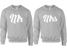 Load image into Gallery viewer, Mr and Mrs couple sweatshirts. Sports Grey sweaters for men, sweaters for women. Sweat shirt. Matching sweatshirts for couples