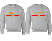 Load image into Gallery viewer, King Queen couple sweatshirts. Sports Grey sweaters for men, sweaters for women. Sweat shirt. Matching sweatshirts for couples
