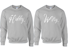 將圖片載入圖庫檢視器 Hubby and Wifey couple sweatshirts. Sports Grey sweaters for men, sweaters for women. Sweat shirt. Matching sweatshirts for couples