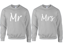 Load image into Gallery viewer, Mr and Mrs couple sweatshirts. Sports Grey sweaters for men, sweaters for women. Sweat shirt. Matching sweatshirts for couples