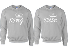 Load image into Gallery viewer, King and Queen couple sweatshirts. Sports Grey sweaters for men, sweaters for women. Sweat shirt. Matching sweatshirts for couples