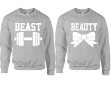 Load image into Gallery viewer, Beast Beauty couple sweatshirts. Sports Grey sweaters for men, sweaters for women. Sweat shirt. Matching sweatshirts for couples