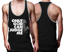 Load image into Gallery viewer, Only God Can Judge Me custom tank top, graphic tees. Grey Black tank top for men. Grey Black color racerback tanktop for mens.