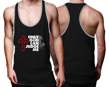 Load image into Gallery viewer, Only God Can Judge Me custom tank top, graphic tees. Grey Black tank top for men. Grey Black color racerback tanktop for mens.