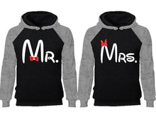 將圖片載入圖庫檢視器 Mr Mrs couple hoodies, raglan hoodie. Grey Black hoodie mens, Grey Black red hoodie womens.