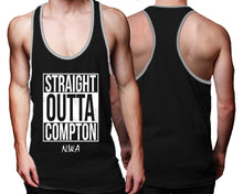 Load image into Gallery viewer, Straight Outta Compton custom tank top, graphic tees. Grey Black tank top for men. Grey Black color racerback tanktop for mens.
