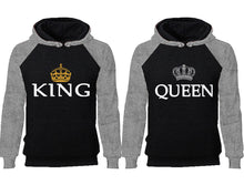 將圖片載入圖庫檢視器 King Queen couple hoodies, raglan hoodie. Grey Black hoodie mens, Grey Black red hoodie womens.