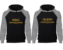 將圖片載入圖庫檢視器 King Queen couple hoodies, raglan hoodie. Grey Black hoodie mens, Grey Black red hoodie womens.