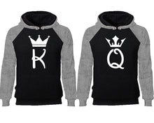 將圖片載入圖庫檢視器 King Queen couple hoodies, raglan hoodie. Grey Black hoodie mens, Grey Black red hoodie womens.
