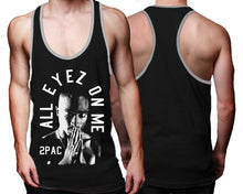 Load image into Gallery viewer, All Eyes On Me custom tank top, graphic tees. Grey Black tank top for men. Grey Black color racerback tanktop for mens.