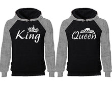 將圖片載入圖庫檢視器 King Queen couple hoodies, raglan hoodie. Grey Black hoodie mens, Grey Black red hoodie womens.