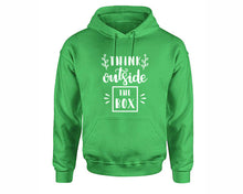 Load image into Gallery viewer, Think Outside The Box inspirational quote hoodie. Irish Green Hoodie, hoodies for men, unisex hoodies