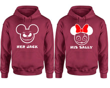 Load image into Gallery viewer, Her Jack and His Sally hoodie, Matching couple hoodies, Maroon pullover hoodies. Couple jogger pants and hoodies set.