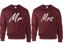 將圖片載入圖庫檢視器 Mr and Mrs couple sweatshirts. Maroon sweaters for men, sweaters for women. Sweat shirt. Matching sweatshirts for couples