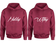 Load image into Gallery viewer, Hubby and Wifey hoodies, Matching couple hoodies, Maroon pullover hoodies