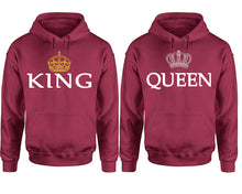 將圖片載入圖庫檢視器 King Queen hoodie, Matching couple hoodies, Maroon pullover hoodies. Couple jogger pants and hoodies set.