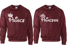將圖片載入圖庫檢視器 Prince Princess couple sweatshirts. Maroon sweaters for men, sweaters for women. Sweat shirt. Matching sweatshirts for couples