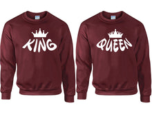 將圖片載入圖庫檢視器 King and Queen couple sweatshirts. Maroon sweaters for men, sweaters for women. Sweat shirt. Matching sweatshirts for couples