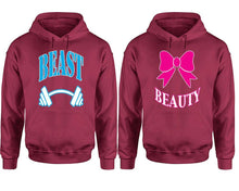 Load image into Gallery viewer, Beast Beauty hoodie, Matching couple hoodies, Maroon pullover hoodies. Couple jogger pants and hoodies set.