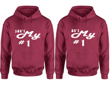將圖片載入圖庫檢視器 She's My Number 1 and He's My Number 1 hoodies, Matching couple hoodies, Maroon pullover hoodies