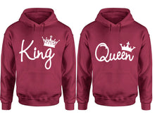 Load image into Gallery viewer, King Queen hoodie, Matching couple hoodies, Maroon pullover hoodies. Couple jogger pants and hoodies set.