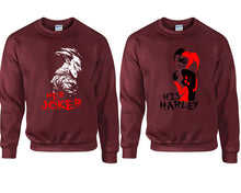 將圖片載入圖庫檢視器 Her Joker His Harley couple sweatshirts. Maroon sweaters for men, sweaters for women. Sweat shirt. Matching sweatshirts for couples