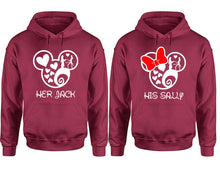 Load image into Gallery viewer, Her Jack and His Sally hoodie, Matching couple hoodies, Maroon pullover hoodies. Couple jogger pants and hoodies set.