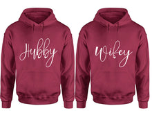 Load image into Gallery viewer, Hubby and Wifey hoodies, Matching couple hoodies, Maroon pullover hoodies