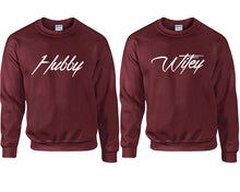將圖片載入圖庫檢視器 Hubby and Wifey couple sweatshirts. Maroon sweaters for men, sweaters for women. Sweat shirt. Matching sweatshirts for couples